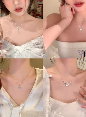 钛钢不掉色蝴蝶结珍珠流苏项链女爆款颈链夏轻奢小众高级感锁骨链