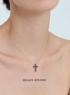 轻奢复古小众设计黑色十字架项链