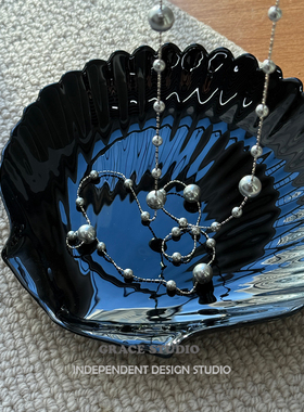 高级感优雅休闲时髦灰珍珠长项链