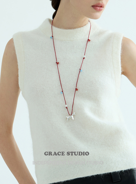 趣味小马红绳毛衣链马年配饰礼物