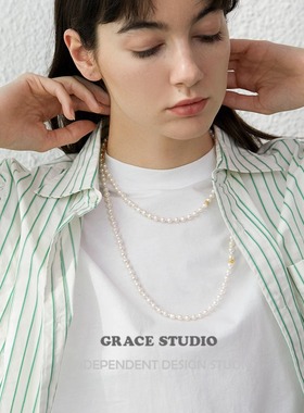 G/S小香风隔金珠淡水珍珠长项链