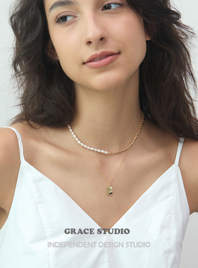 法式天然淡水珍珠拼接金属项链