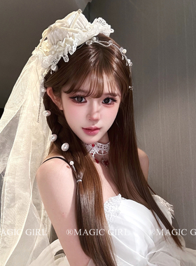 哥特网纱帽子女巫帽蝴蝶结发饰品新娘名媛礼服头饰发夹万圣节cos