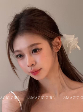 韩系超大珍珠网纱裙摆发夹女超仙米白色半扎发头饰蝴蝶结发卡发饰