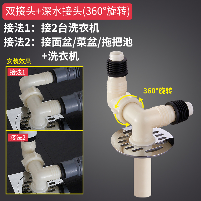 潜水艇洗衣机下水管地漏接头下水道封口盖三通排水管二合一防臭芯