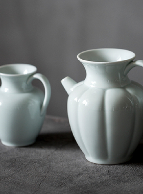 中式禅意花器湖田瓜棱茶室装饰品