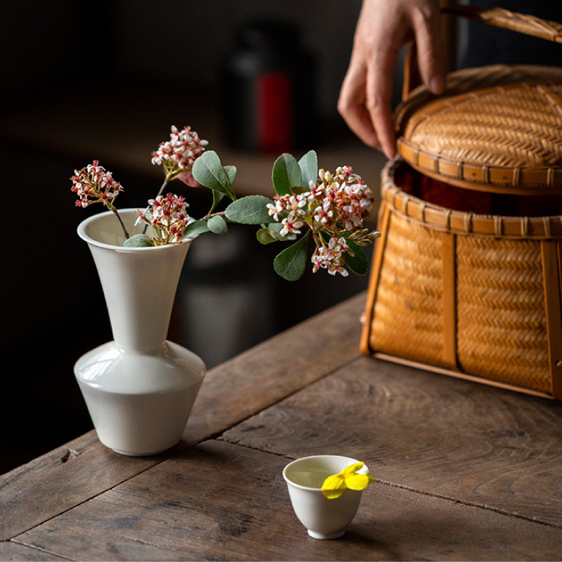 日式禅意陶瓷宽口花瓶干花插花简约器皿中式家居花道花艺水培花器-图0