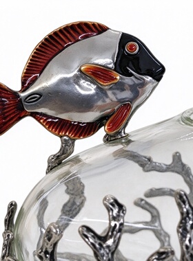 Loyfar Pewter 泰国洛伊法锡器手工锡珐琅珊瑚礁热带鱼小花瓶