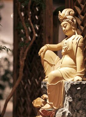 台湾铁丸石手工艺品佛像宋自在大度观音高档创意家居书房佛台摆件