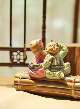 高档创意禅趣礼品 一角禅铁丸石小沙弥文具笔筒可打开 天天向上