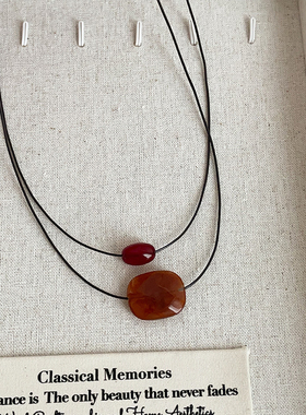 欧阳娜娜同款树脂红玛瑙黑绳项链女极简风时尚气质潮流颈链锁骨链