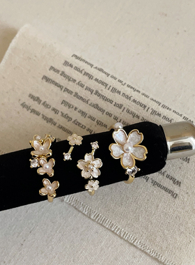 设计感滴油珍珠花朵戒指女温柔甜美精致轻奢时尚独特百搭指环戒子