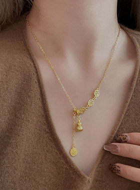 新中式福牌葫芦如意锁吊坠项链高级感优雅时尚通勤百搭颈链毛衣链