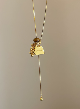 秋冬高级感金色葡萄串包包抽拉项链女轻奢复古时尚潮流颈链毛衣链