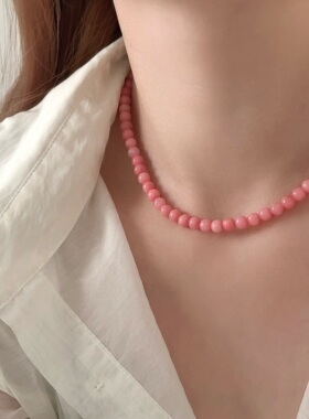少女感粉色天然石串珠项链女个性独特小众优雅气质时尚颈链锁骨链