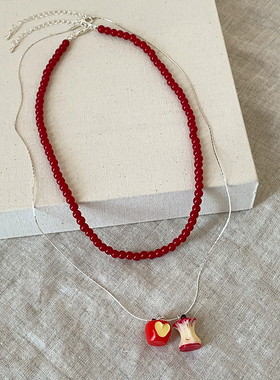 小众设计感立体苹果红色串珠叠戴项链女简约轻奢百搭颈链毛衣链