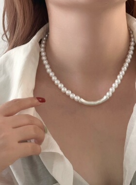 设计感珍珠大弯管项链手链女复古轻奢个性时尚优雅百搭颈链锁骨链