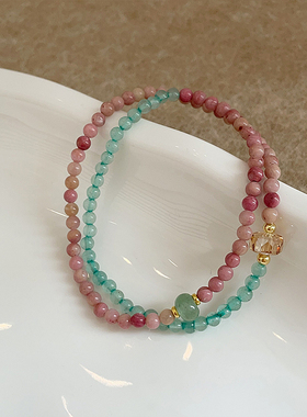 绿粉拼色天然石串珠双层叠戴弹力手链女轻奢优雅个性百搭手环手饰
