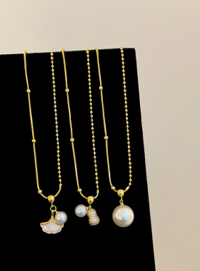 设计感银杏叶花生珍珠吊坠项链女轻奢个性时尚精致百搭颈链毛衣链