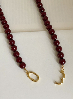 安可拉红色串珠项链女秋季新款轻奢复古小众独特百搭颈链锁骨链