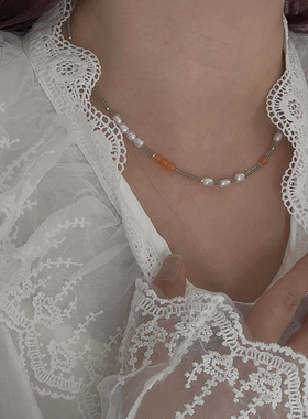 小众设计感彩色串珠天然石项链女轻奢复古优雅高级百搭颈链锁骨链