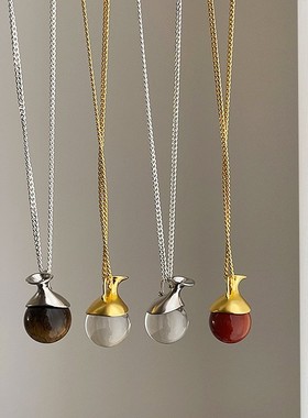 简约设计感天然石水晶水瓶造型项链女ins潮流复古时尚百搭配饰