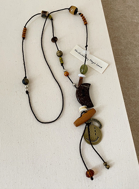 复古民族风月牙笑脸黑绳长款项链女轻奢气质优雅百搭颈链毛衣链