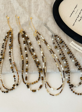 美拉德虎眼石珍珠项链女秋冬新款复古轻奢优雅时尚百搭颈链锁骨链