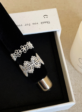 高级感缕空蕾丝边花朵开口戒指女复古轻奢小众时尚百搭指环戒子