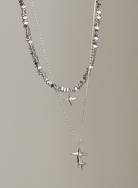 个性ins潮流碎银星芒吊坠双层项链女设计感轻奢百搭颈链锁骨链