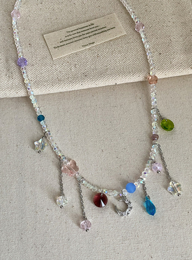 设计感星星月亮流苏水晶串珠项链女ins冷淡风小众个性独特锁骨链