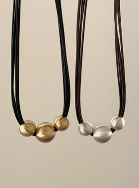 欧美拉丝金属圆球吊坠多层项链女小众独特个性时尚气质颈链锁骨链