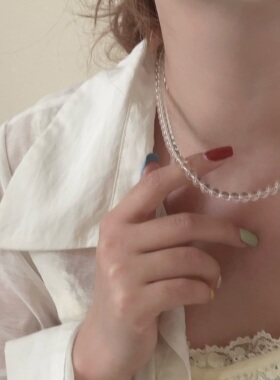 简约透明水晶玻璃串珠项链女个性时尚潮流优雅气质百搭颈链锁骨链