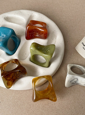 不规则多色晕染树脂凹面戒指女高级感独特个性百搭时尚指环戒子