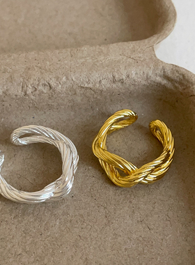 设计感麻花交错双层金属戒指女个性高级小众轻奢时尚潮流指环戒子