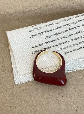 个性安可拉红滴油不规则金属开口戒指女小众高级时尚百搭指环戒子