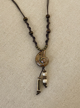 波西米亚民族风陶瓷锦鲤平安扣吊坠项链女复古精致百搭颈链毛衣链