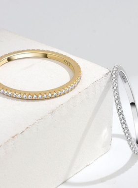 排钻戒指女 s925银ins风时尚满钻尾戒单排戒叠戴韩款首饰银饰品