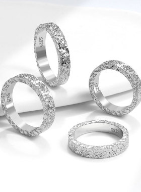 s925纯银碎碎冰戒指女小众设计高级感个性情侣戒时尚百搭开口男戒