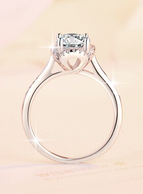 s925纯银戒指简约1克拉D色莫桑石彩色生辰石女戒子跨境高级感钻戒