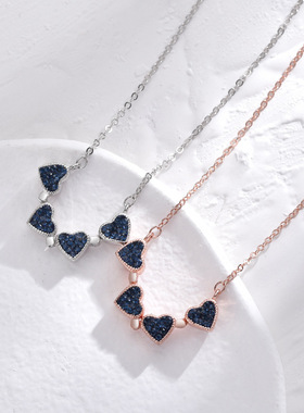 S925银红蓝粉白红黑吊坠四叶草项链一款多双面爱心抖音同款锁骨