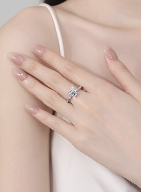 1克拉莫桑石雷迪恩祖母切戒托高质感时尚饰品批发925纯银戒指跨境