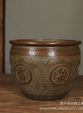 全铜聚宝缸摆件铜水缸黄铜聚宝盆摆设家居客厅玄关装饰工艺礼品