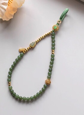 和田玉髓手机链手腕挂绳福禄葫芦平安文艺挂饰小众装饰长款钥匙扣