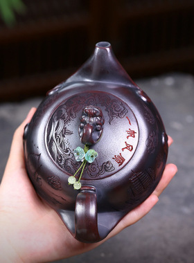 宜兴紫砂壶原矿古乌泥匠心手工制作曲壶一帆风顺功夫茶具礼盒包装