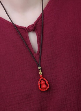 帝王砂朱砂百福葫芦福禄葫芦吊坠女项链挂件本命年钥匙扣饰红砂