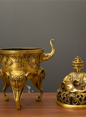 太平象炉黄铜香炉摆件工艺品供奉客厅全铜装饰品店铺桌面摆饰礼品