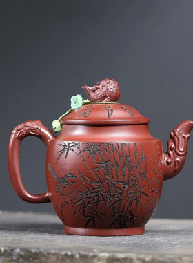 宜兴紫砂壶原矿龙血砂匠心手工制作宫灯花开富贵礼品茶具礼盒包装