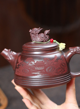 跨境分销宜兴紫砂壶原矿铁血红砂匠心手工制作龙影山居  功夫茶具