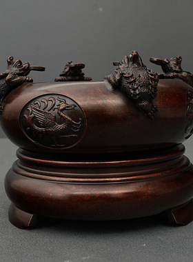 四方来财铜制桌面金属工艺品 摆件招财缸纯铜 家居纳财工艺品